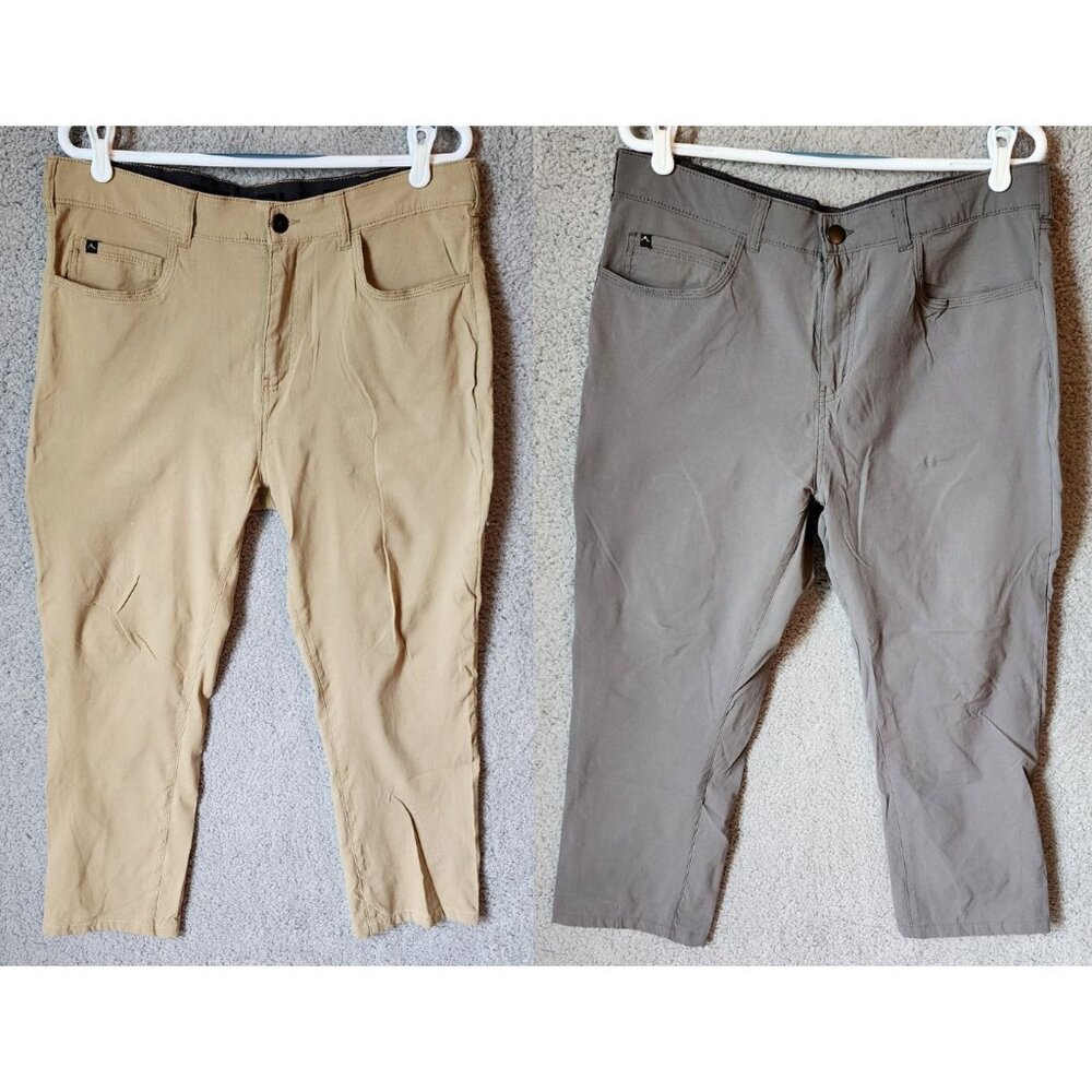 Lot of 2 Denali Tan & Gray Stretch Lightweight Outdoor Hiking Pants Size 34 x 25